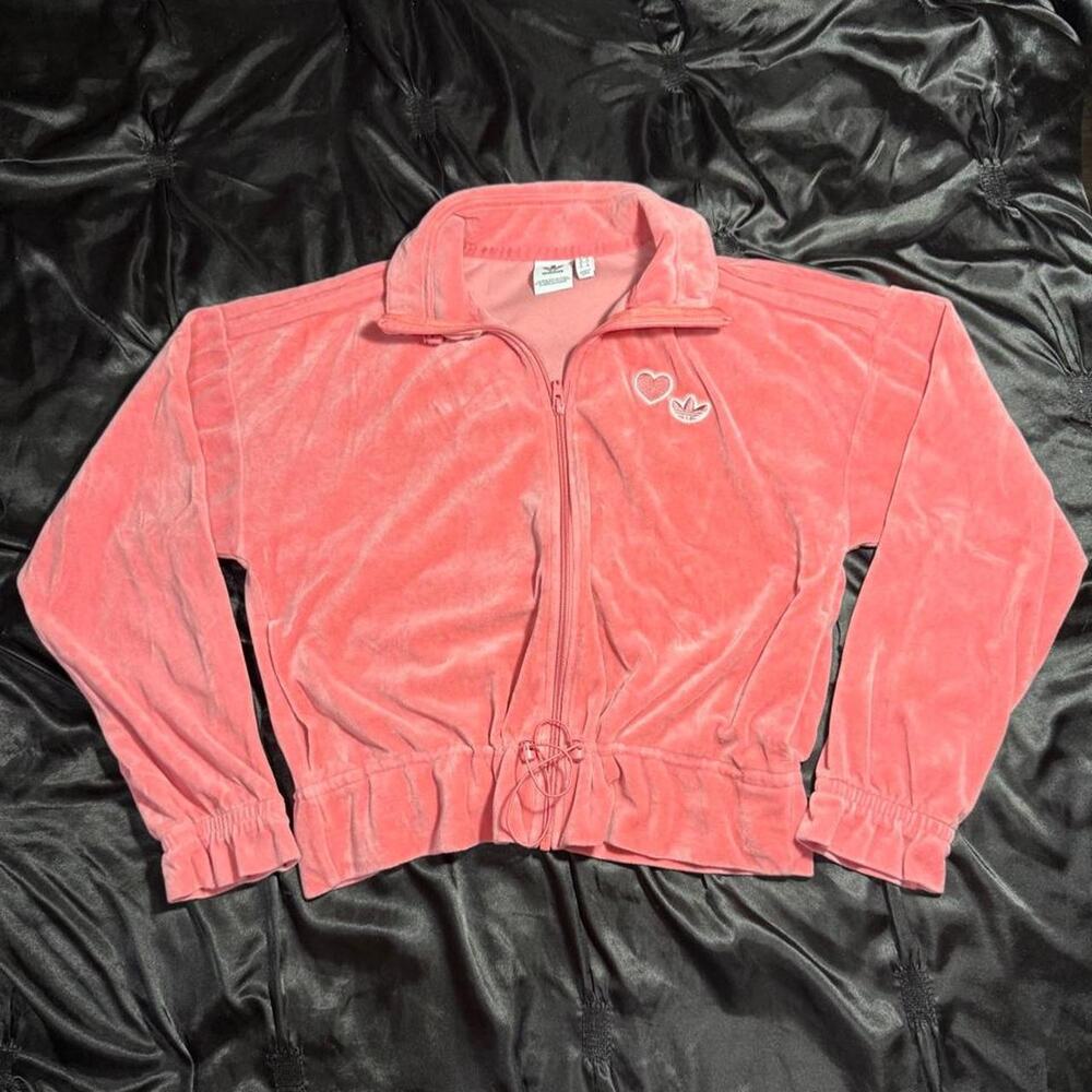 Pink adidas velour zip up